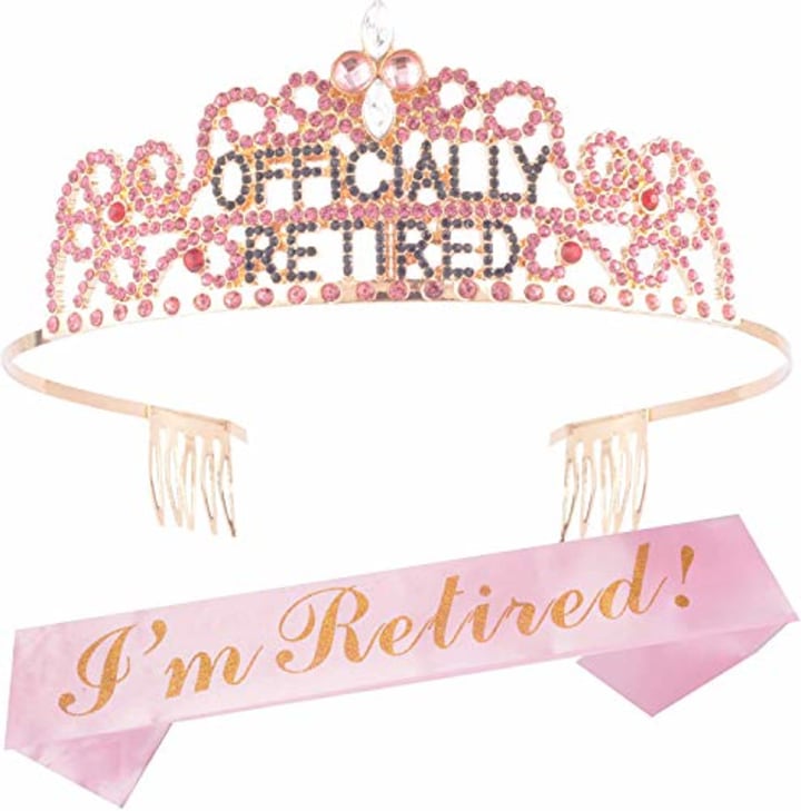 Officially Retired Retirement Party Set Pink, Officially Retired Tiara/Crown, Retirement Sash for Women, Officially Retired Satin Sash, Retirement Party Supplies, Retirement Gifts for Women, Retirem