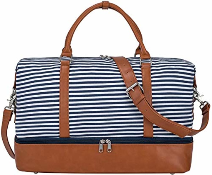 S-ZONE Women Canvas Weekender Bag Overnight Carryon Duffel Tote PU Leather Strap(Large)