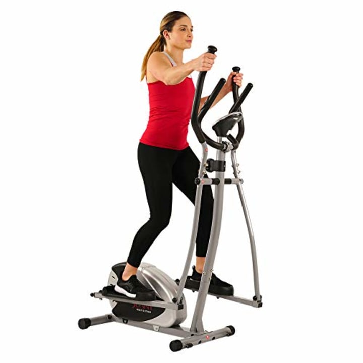 Elliptical Machine Foldable Magnetic Elliptical Training Machines Exercise Cross Trainer with Heart Rate Sensor & LCD Monitor Smooth Quiet Driven for Home Gym Office Workout 