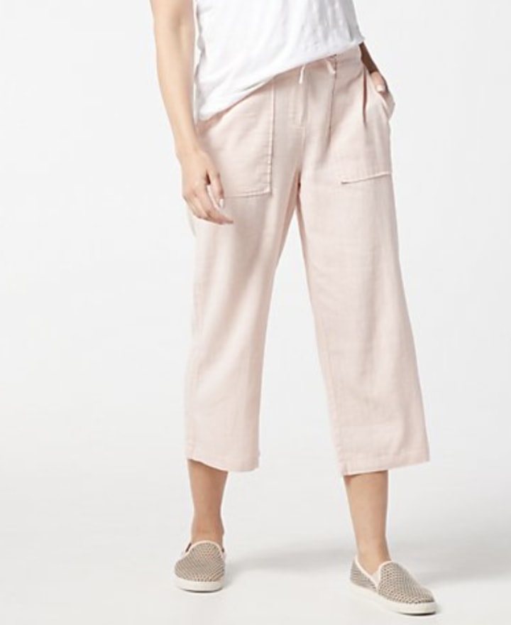 Denim & Co. Linen Blend Pull-On Crop Pants with Pockets