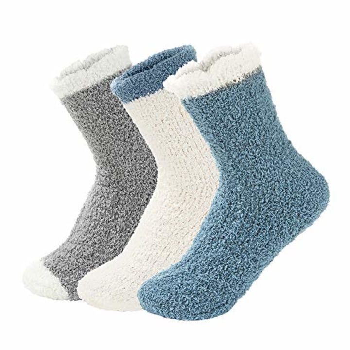 Century Star Women&#039;s Warm Super Soft Slipper Socks Fuzzy Fluffy Cozy 3-8 Pairs Home Socks (01)3 Pairs Solid-Color 04