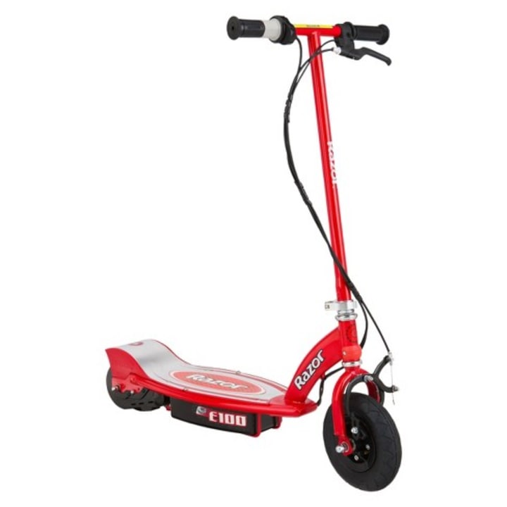 Razor E100 Electric Scooter for Kids Ages 8 and Up - 8&quot; Air-filled Front Tire, Hand-Operated Front Brake, Up to 10 mph and 40 min Continuous Ride Time