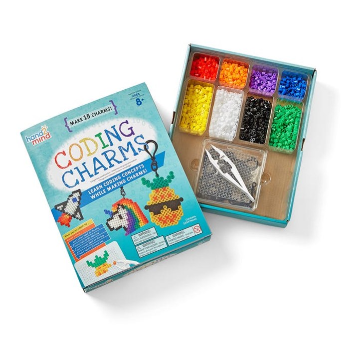 hand2mid Coding Charms, 15 Science Experiments, Coding for Kids Ages 8-12, Activity Book, Colorful Fuse Bead Patterns, Kids Coding, Fuse Bead Kit 18 Designs and 15 Key Chains, 2000 Fuse Beads