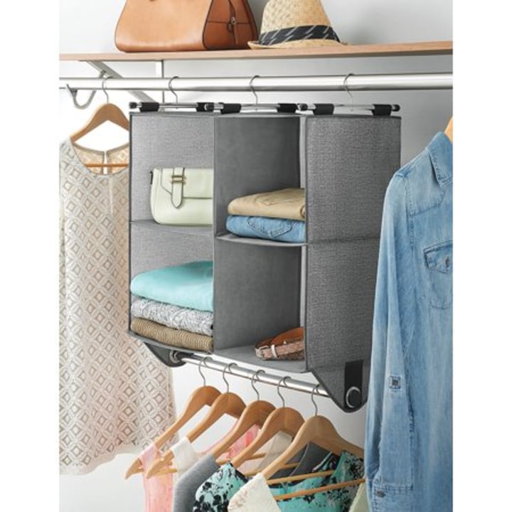 MaidMAX 7 Tiers Cloth Hanging Shelf with a Widen Strap Chevron 3 Foldable Drawers and Divided Panels for Closet Organizer 53 Inches High 