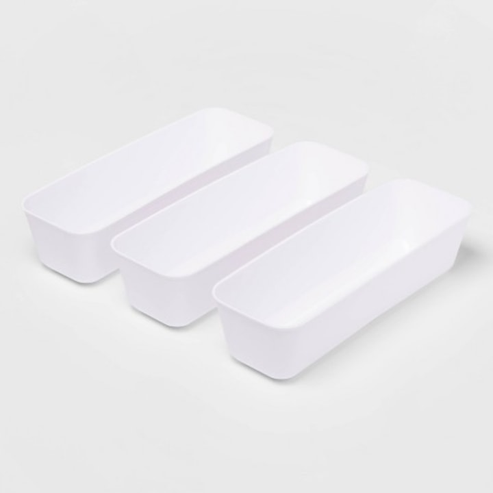 Set includes 3 white storage trays