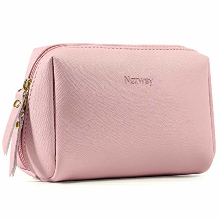 Large Vegan Leather Makeup Bag Zipper Pouch Travel Cosmetic Organizer for Women and Girls (Large, Pink)
