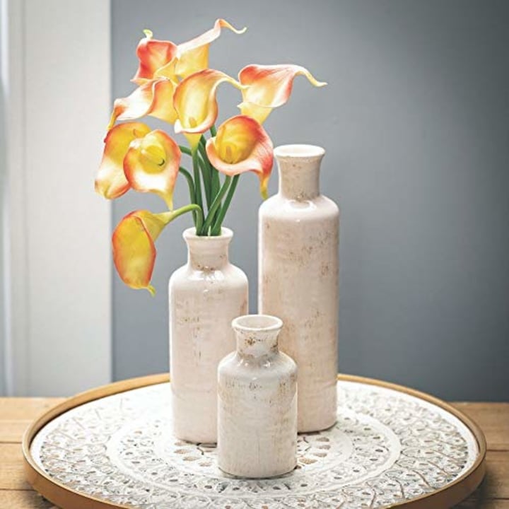 Sullivans Small Vase Set (Ceramic), Rustic Home Decor, Distressed White, Set of 3 Vases (CM2333)