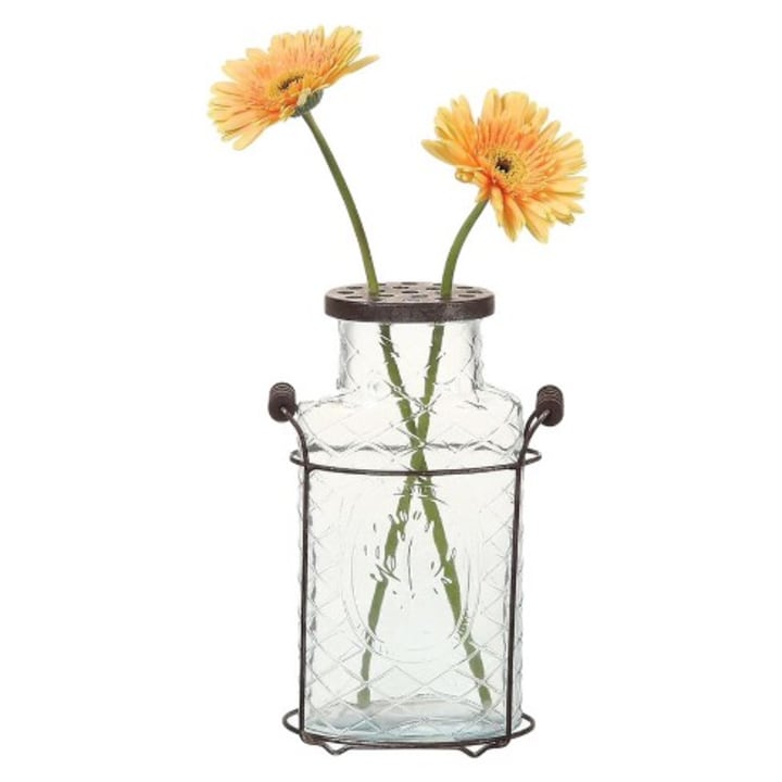 3R Studios Glass Vase with Metal Flower Lid
