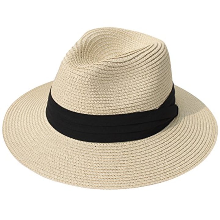 Lanzom Straw Panama Roll-Up Hat UPF50+