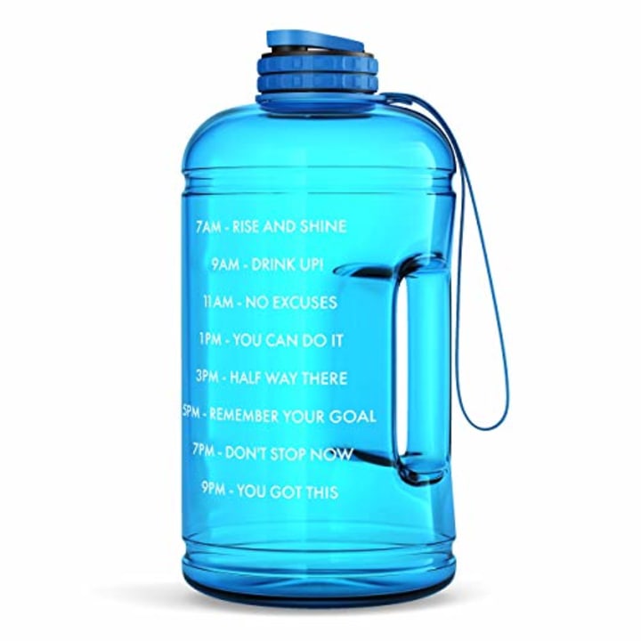 One Gallon Motivational Water Bottle with Times To Drink Marker &amp; Hourly Hydration Measurements - BPA Free &amp; Non Toxic Large Sports Fitness Bottle Jug with Wide Mouth -128 oz