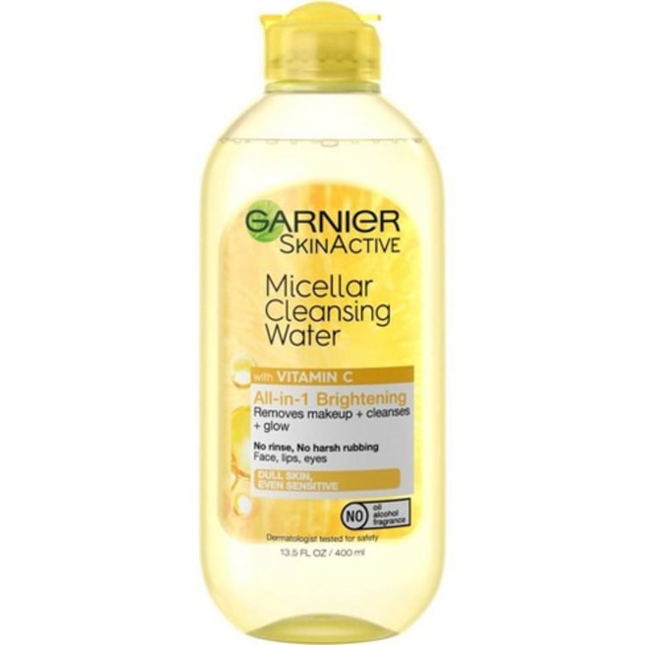 Garnier Micellar Cleansing Water with Vitamin C cleanses skin, removes makeup, and boosts glow in 1 step