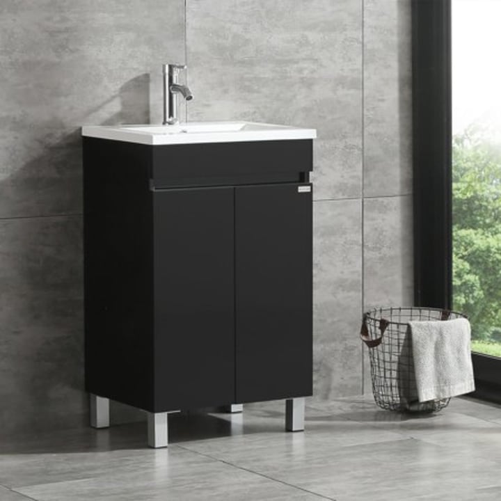 Walcut Black Bathroom Vanity Cabinet Wood Storage with Undermount Vessel Sink Faucet US