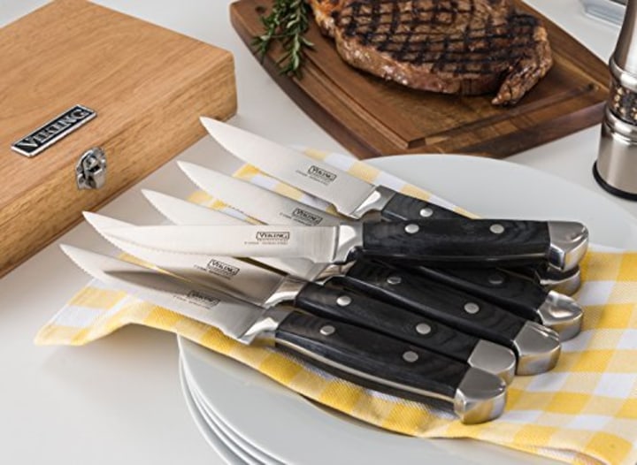Viking Culinary High Carbon German Steel Pakka Wood Handle Steak Knife Set, 6 Piece, Black