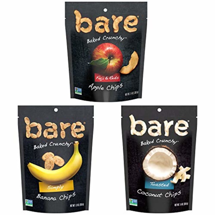 Bare Natural Fruit Chips, Single Serve Apple 1.4 Oz,Banana 1.3 Oz,Coconut 1.4 Oz Variety Pack, Gluten Free + Baked,(6 Count)