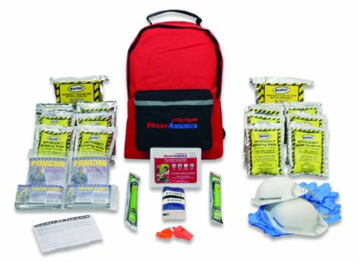 Ready America 70280 72 Hour Emergency Kit, 2-Person, 3-Day Backpack, Includes First Aid Kit, Survival Blanket, Portable Preparedness Go-Bag for Camping, Car, Earthquake, Travel, Hiking, and Hunting