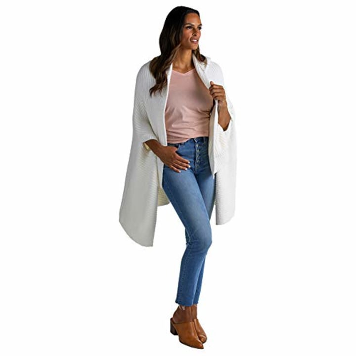 Softies Women's Marshmallow Hooded Shawl with Arm Slots Ivory