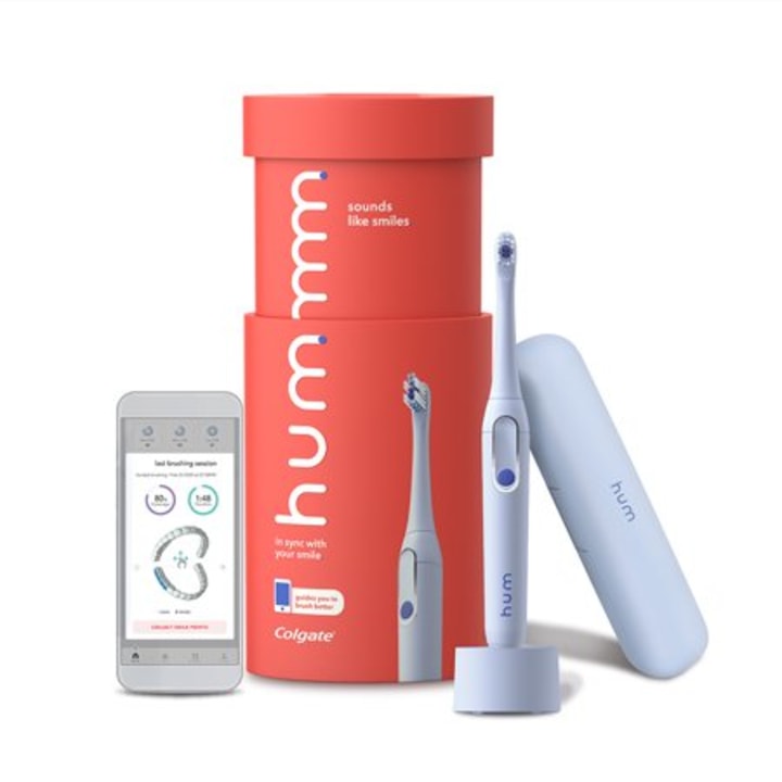hum by Colgate Smart Electric Toothbrush Kit, Rechargeable Sonic Toothbrush with Travel Case, Blue