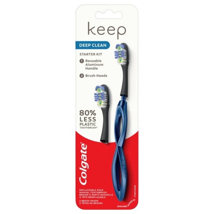 Colgate Keep Manual Toothbrush - Deep Clean Starter Kit with 2 Replaceable Brush Heads - Navy - 1ct
