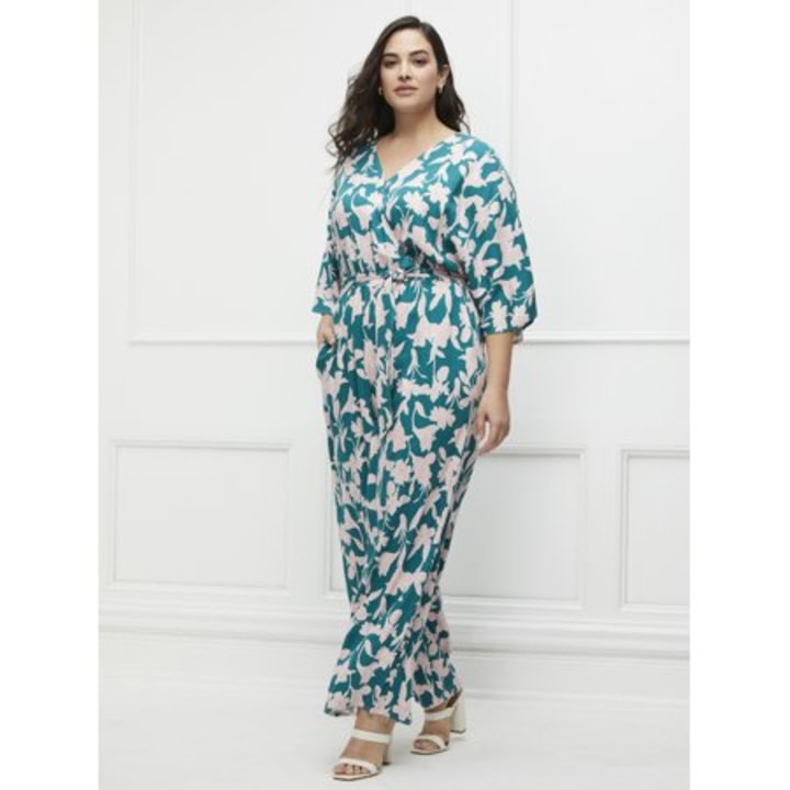 ELOQUII Elements Women&#039;s Plus Size Blossom Print Jumpsuit with Kimono Sleeves