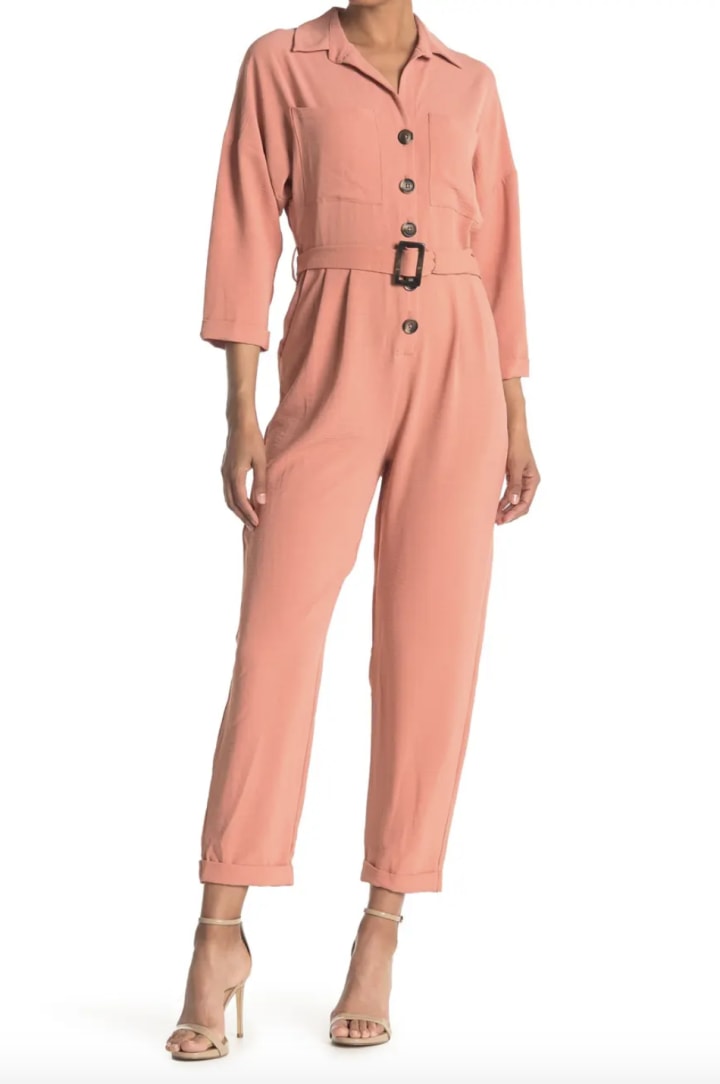 London Times Air Crepe Belted Jumpsuit