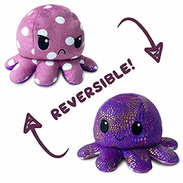 The Original Reversible Octopus Plushie | TeeTurtle's Patented Design | Polka Dot and Shimmer | Show your mood without saying a word!