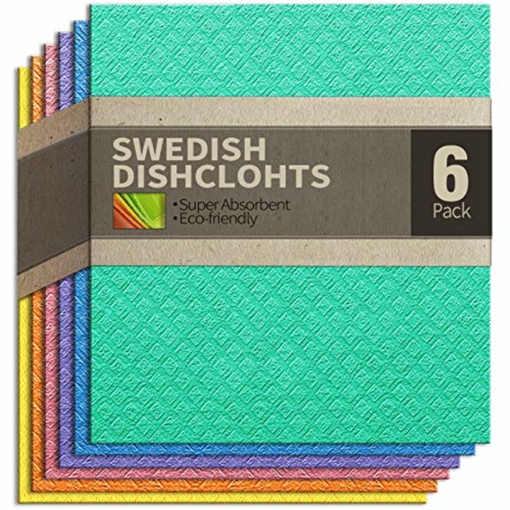cce Swedish Dishcloths Cellulose Sponge Cloths for Kitchen, 6 Pack of Eco-Friendly Dish Cloths Kitchen Towels for Washing Dishes, Absorbent Dish Rag Cleaning Cloth (Assorted)