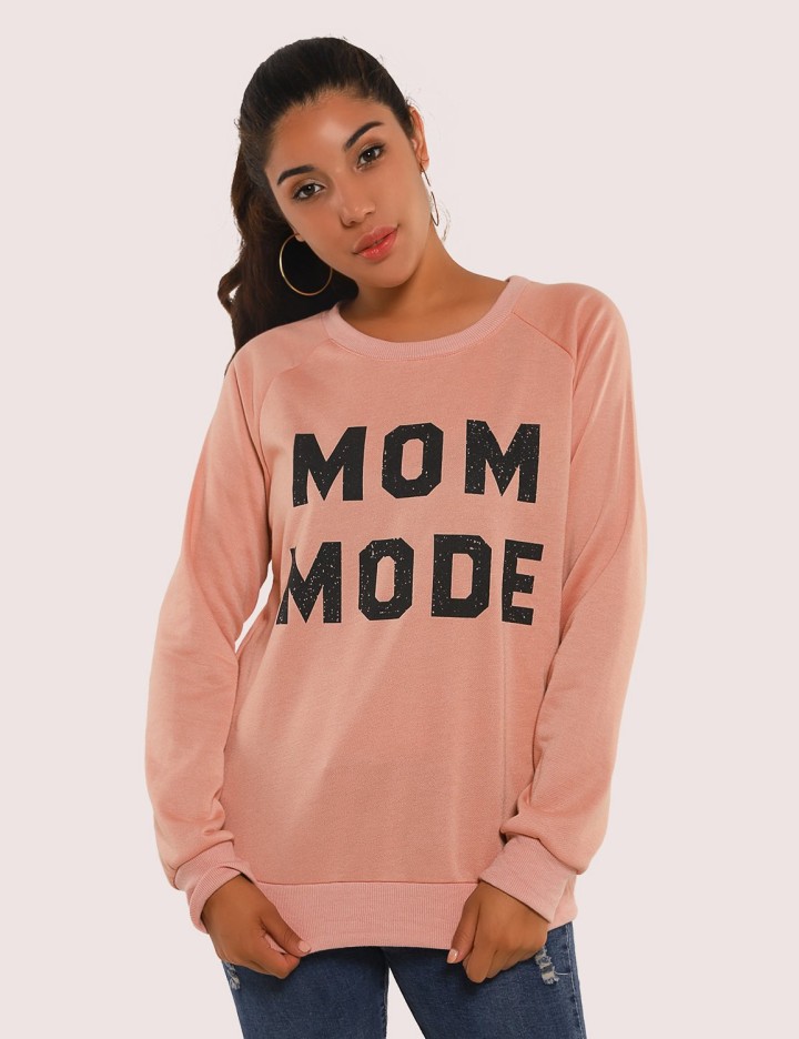Blooming Jelly Womens Crewneck Sweatshirt Mom Cute Pullover Top Letter Print Long Sleeve Loose Slouchy Raglan Tops Grey