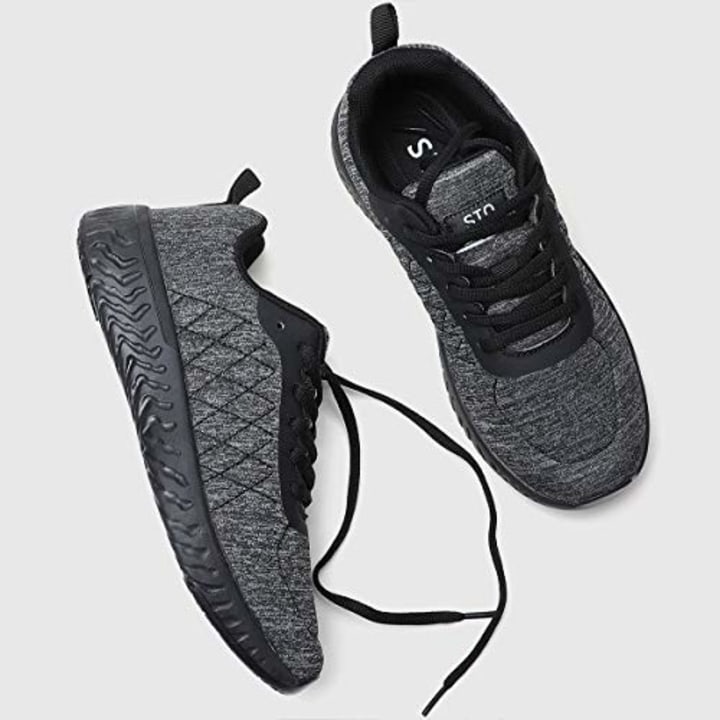 STQ Walking Shoes for Women Lace Up Lightweight Comfortable Workout Sneakers Dark Grey/Black US 8.5