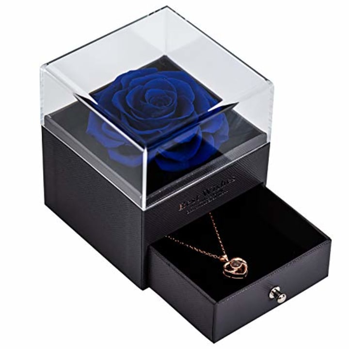 Preserved Real Rose Eternal Handmade Preserved Rose with Love You Necklace 100 Languages Gift, Enchanted Real Rose Flower for Valentine&#039;s Day Anniversary Wedding Romantic Gifts for Her
