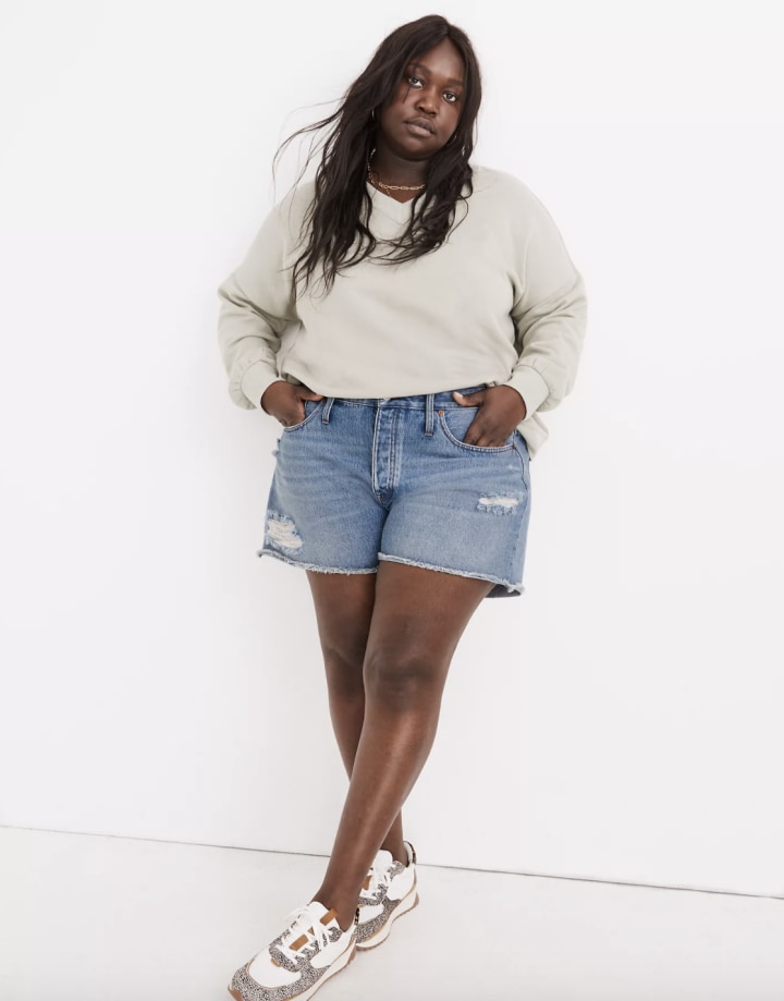 Plus Relaxed Denim Shorts in Homecrest Wash: Ripped Edition