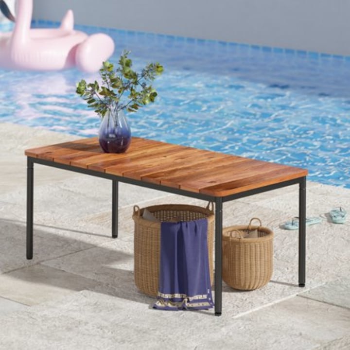 Zinus Savannah 40" Aluminum and Acacia Wood Outdoor Table with Waterproof Cover