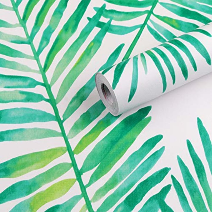 17.7x117 Inches Self Adhesive Decorative Vinyl Tropical Palm Shelf Liner Contact Paper Peel and Stick Wallpaper for Walls Cabinets Shelves Dresser Drawer Bedroom Table Door Sticker