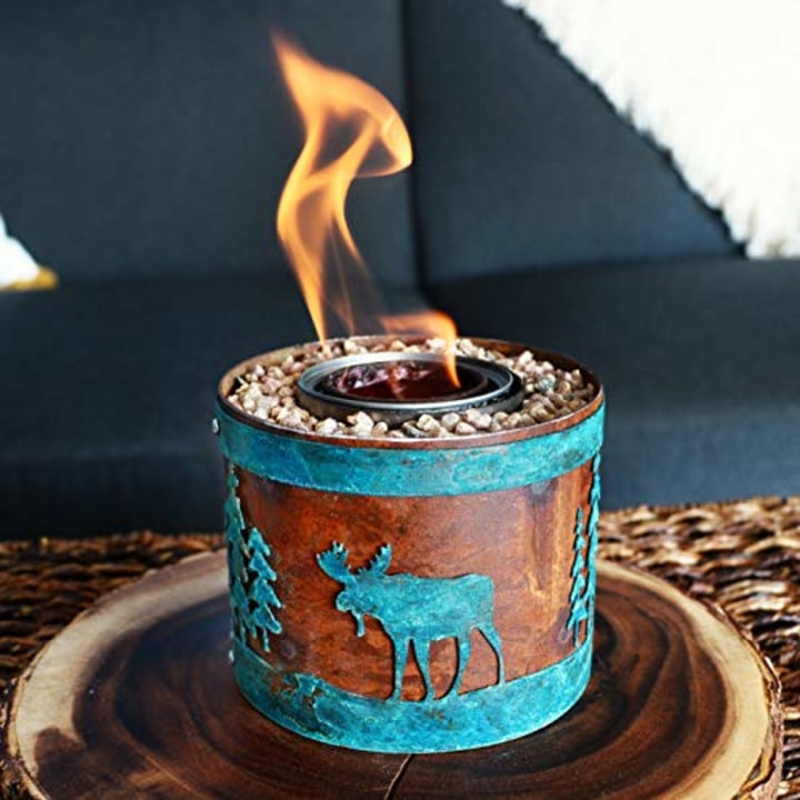 Baby Fire Pits Micro Moose in Mountains | Miniature Fire Pit Indoor Fireplace | Colorado Decor | Rustic Home Decor Fire Pits | Gel Fuel Fire Pits | Tabletop Fire Pits
