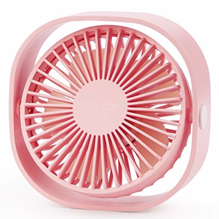 USB Table Fan Portable Mini Personal Desk Fan with 360 Rotation and Adjustable 3 Speed for Office, Travel-Pink