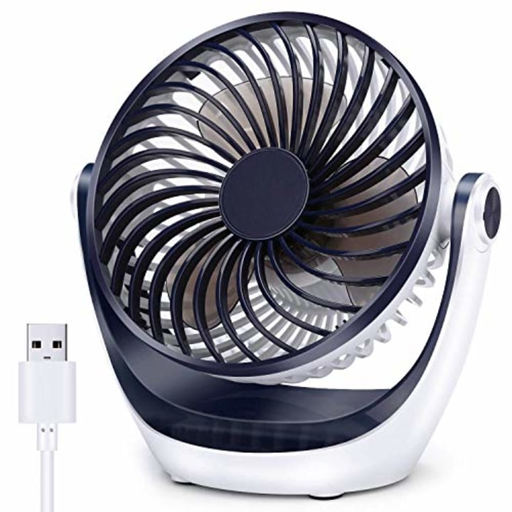 Aluan Desk Fan Small Table Fan with Strong Airflow Quiet Operation Portable Fan Speed Adjustable Head 360?Rotatable Mini Personal Fan for Home Office Bedroom Table and Desktop 5.1 Inch