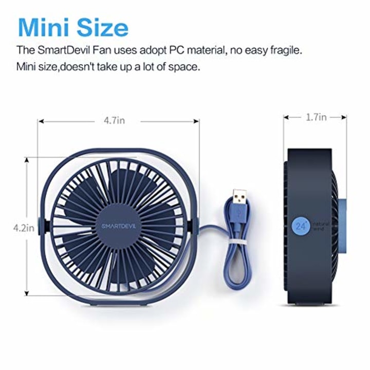 SmartDevil Small Personal USB Desk Fan,3 Speeds Portable Desktop Table Cooling Fan Powered by USB,Strong Wind,Quiet Operation,for Home Office Car Outdoor Travel (Navy Blue)