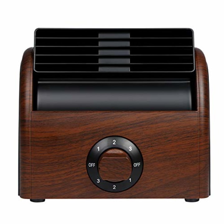 Desk Fan Personal Quiet Powerful Small Table Fans Wood Grain Bladeless Fans for Home Office Bedroom Bedside AC Powered
