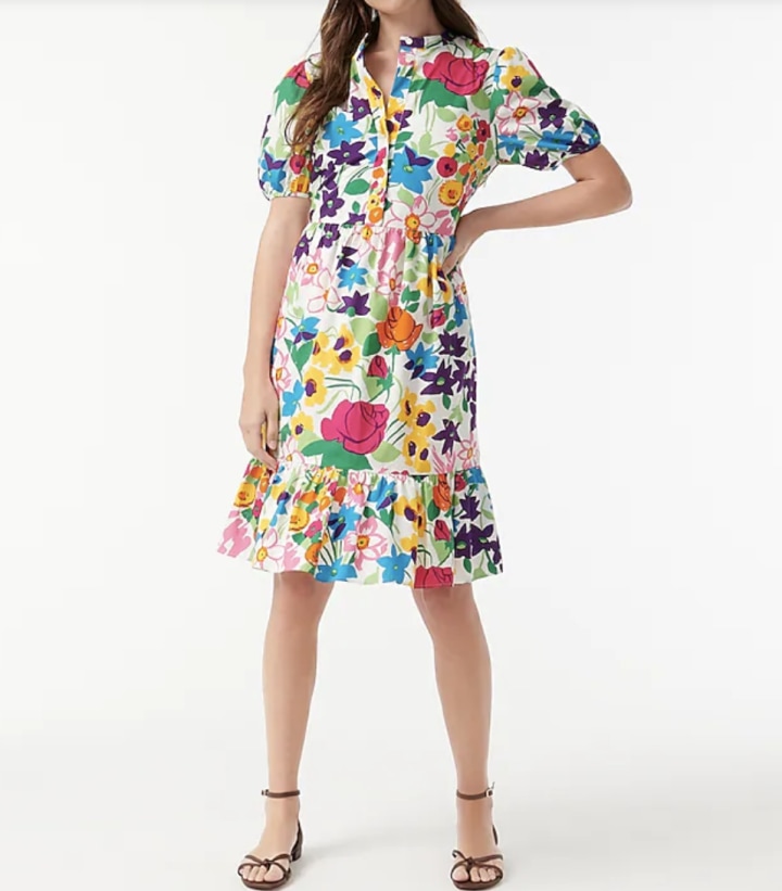 J.Crew Puff-Sleeve Dress in Vibrant Garden Print