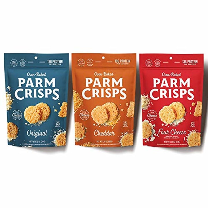 ParmCrisps Cheese Variety Pack, 100% REAL Cheese Crisps, Original Parmesan, Cheddar, Four Cheese, Keto Gluten Free Snacks, Oven Baked, Sugar Free, Low Carb, High Protein, Keto-Friendly | 1.75oz 3 Pack