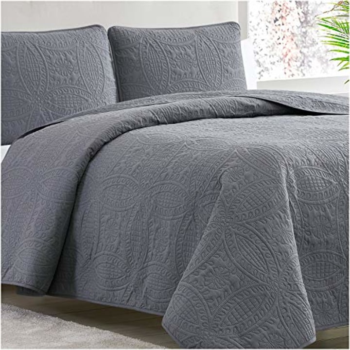 Patchwork Gray, King:106x96 ourbedding home textile Cotton Quilts King Size Sets Include Pillow Sham Summer Bedspread Lightweight Throw 