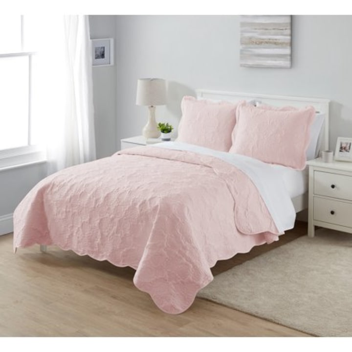 Simply Shabby Chic Pink Rose 3-Piece Quilt Set, Full/Queen