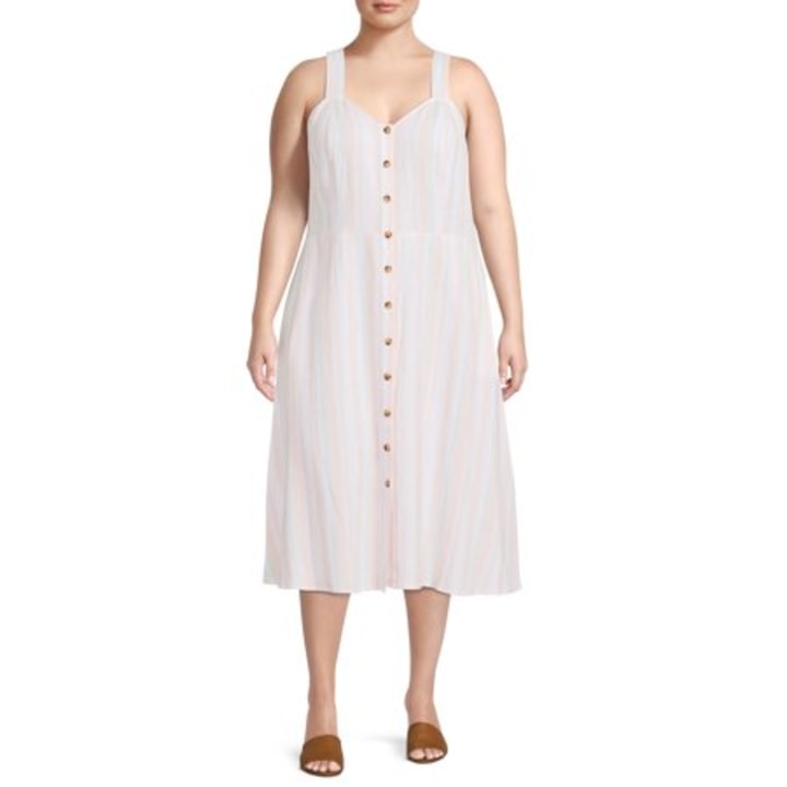 Terra &amp; Sky Women&#039;s Plus Size Button Front Tank Dress