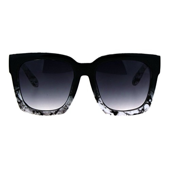 SUPER Oversized Square Sunglasses Modern Hipster Fashion Black White Marble