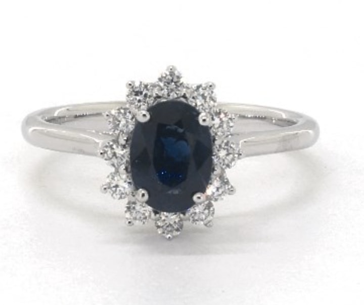 James Allen 18K White Gold Oval Halo Sapphire and Diamond Ring