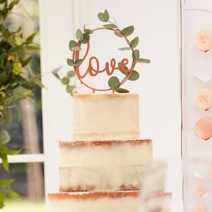 Love Natural Wooden Wedding Engagement Cake Topper Pick Decoration 