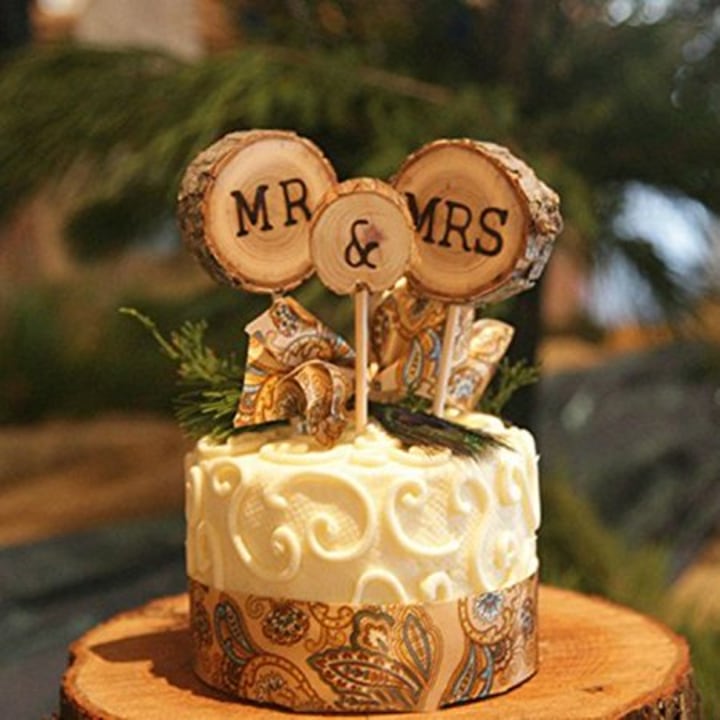 Coolmade Mr and Mrs Cake Toppers Rustic Wedding