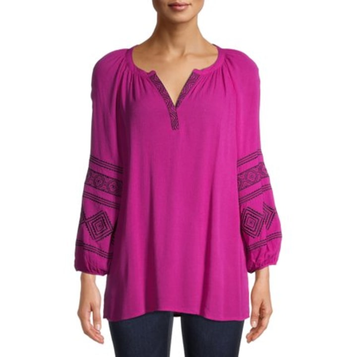 The Pioneer Woman Embroidered 3/4 Sleeve Peasant Tunic Top