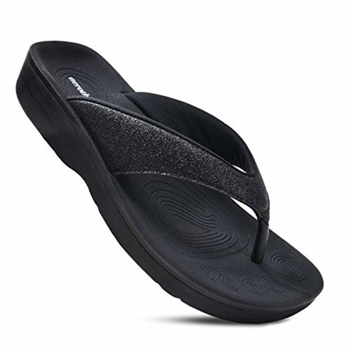 AEROTHOTIC Women&#039;s Comfortable Orthotic Flip-Flops Sandal (US Women 6, Crystal Black)