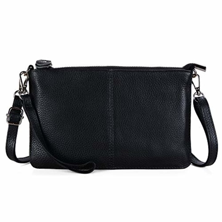 Befen Women&#039;s Genuine Smartphone Leather Wristlet Crossbody Wallet Purses and Handbags Mini Crossbody Bag Clutch Wallet with Crossbody Strap - Black