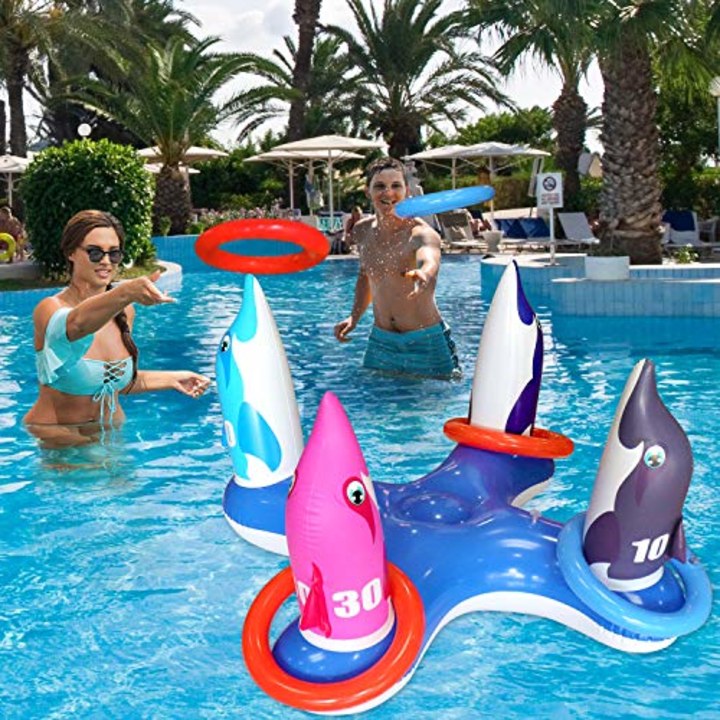MECY Floaty Pool Basketball Hoop,Pool Basketball Goal,Pool Basketball Game Toy Kids Adults,Suitable Swimming Pools Party Family Outdoor Fun 